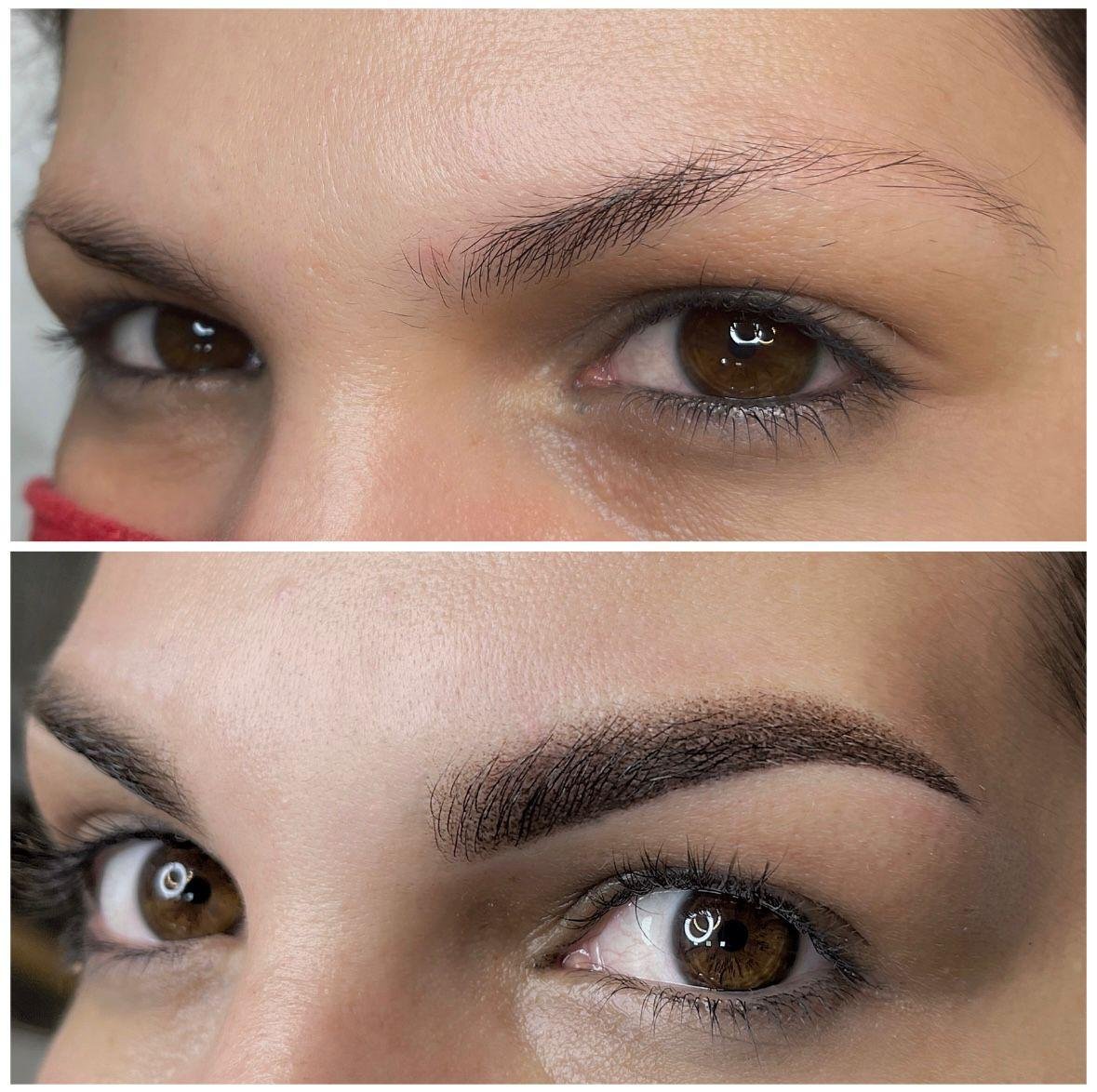 Antes e depois de micropigmentação de sobrancelhas